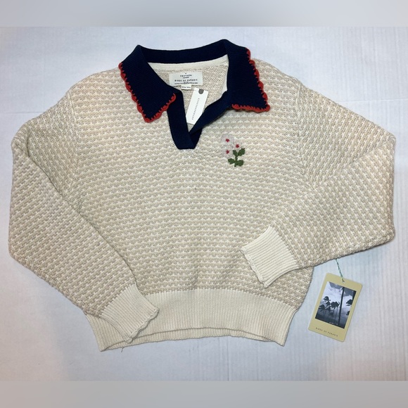 Trovata Birds Of Paradis NWT XS Parker Polo Sweater Antique White - Picture 3 of 10